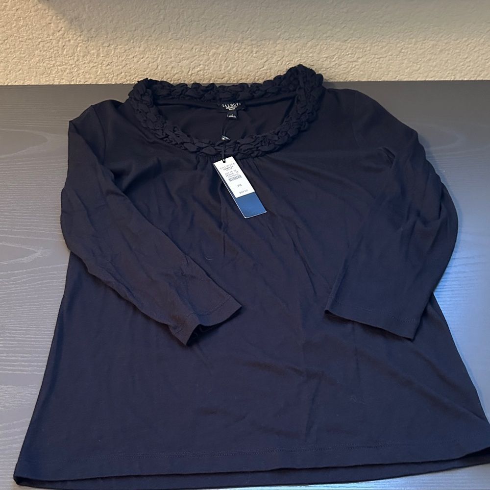 Talbots Black knit top with Textured Neckline NWT Size Petite Small